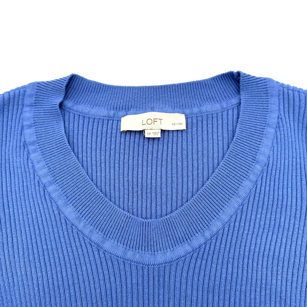 LOFT Womens Petite Ribbed Puff Sleeve Sweater Size Small S Petite Shirt Blue Top - Picture 4 of 6